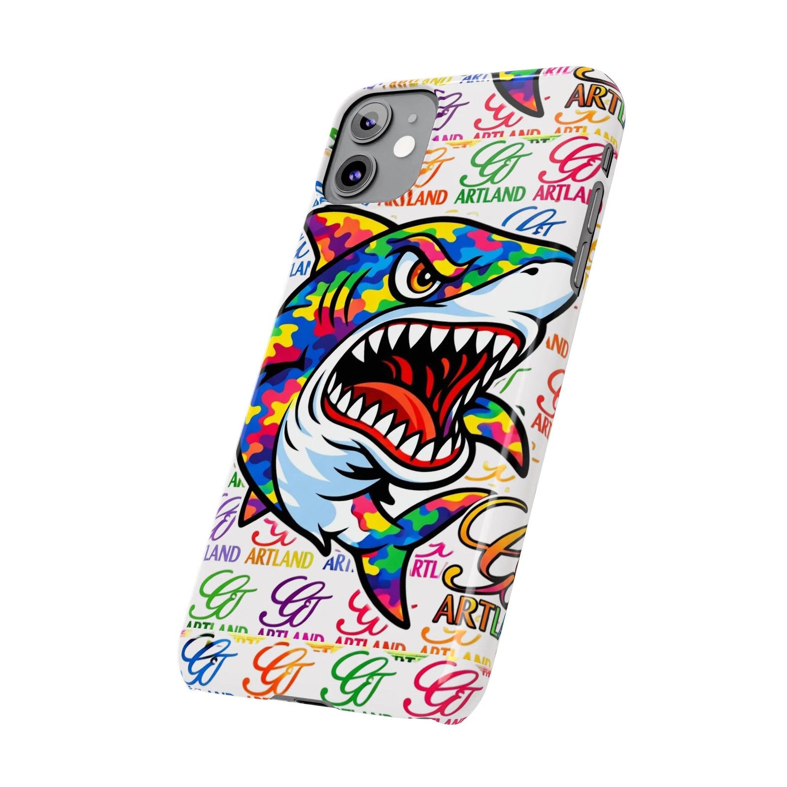 Colorful Camo Designer Shark GT Slim Phone Case | Vibrant Graphic, Artland Logo