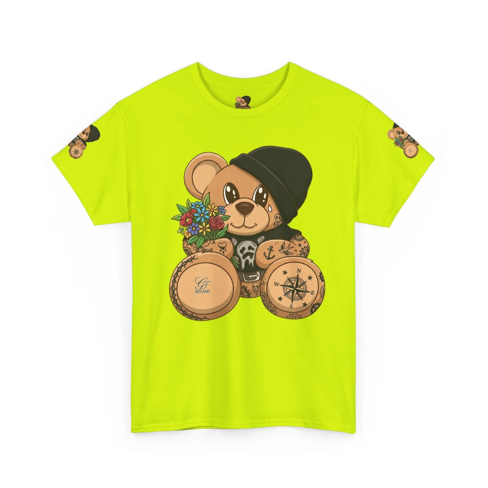 Teddy Bear with Beanie and Compass Tee | Floral Bouquet Graphic by GT Artland