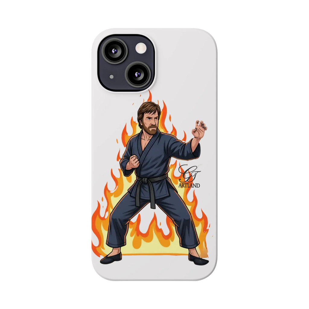 Karate Master Chuck Norris Illustration Slim Phone Case | Martial Arts Flames