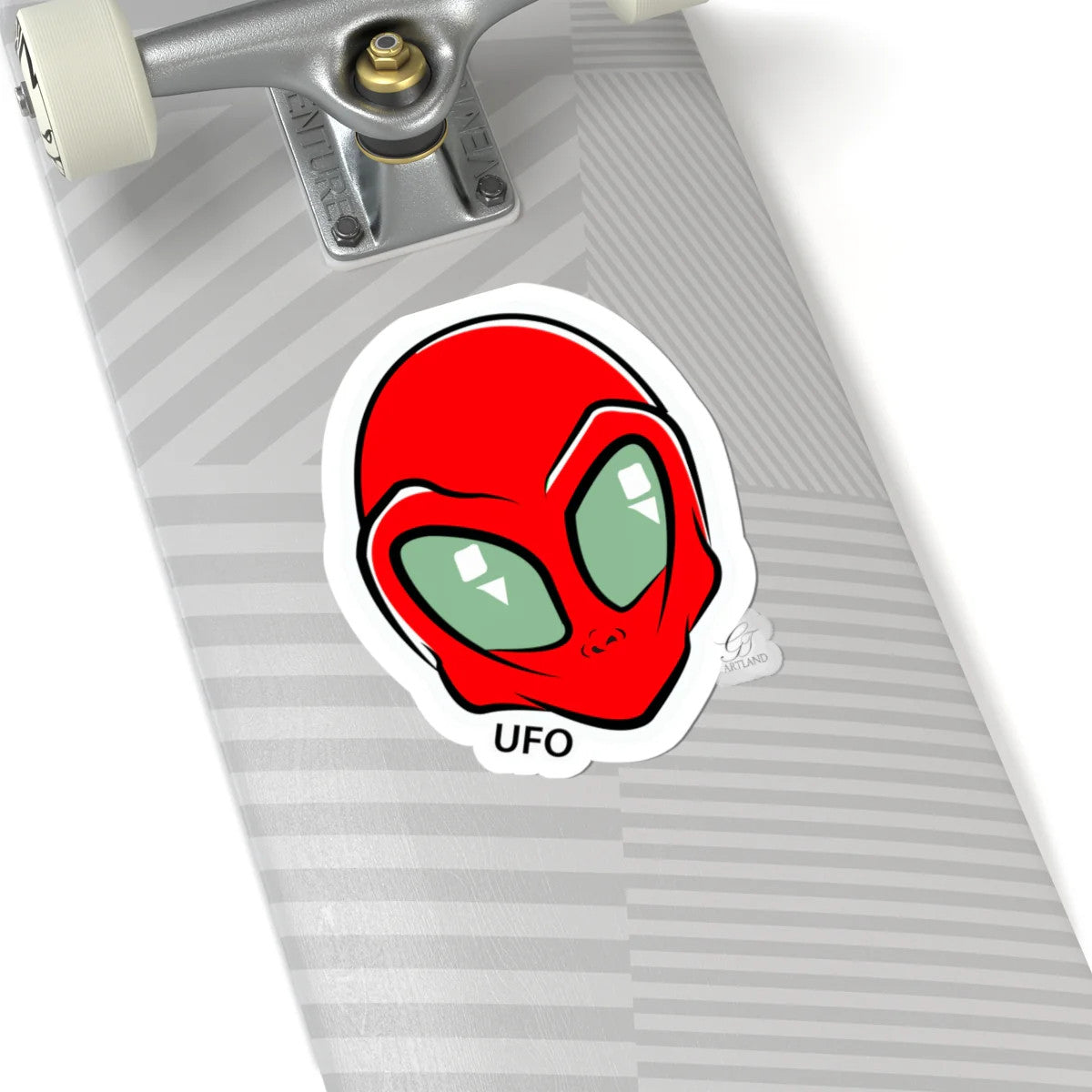 Red Alien Head UFO Sticker | Kiss-Cut Vinyl Decal by GT Artland