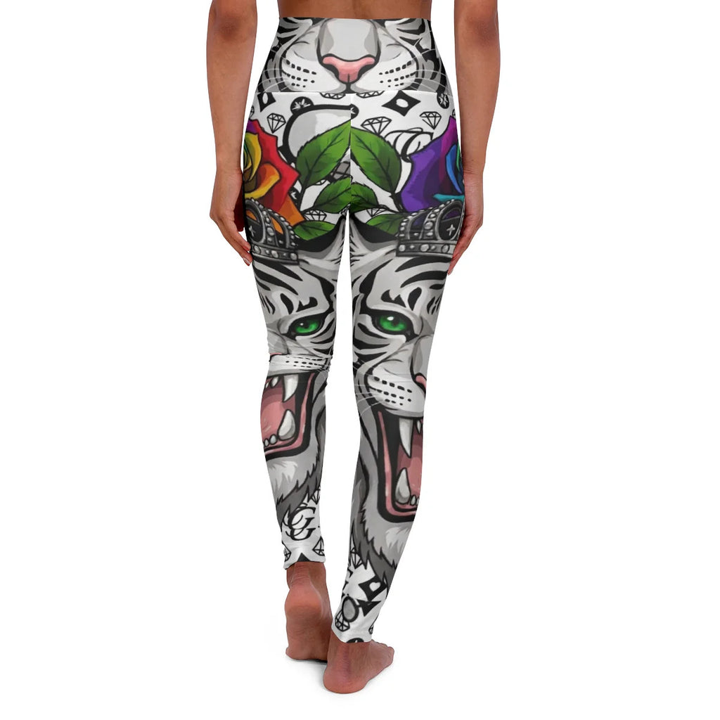 White Tiger Urban Designer Swag High Waisted Yoga Leggings by GT Artland