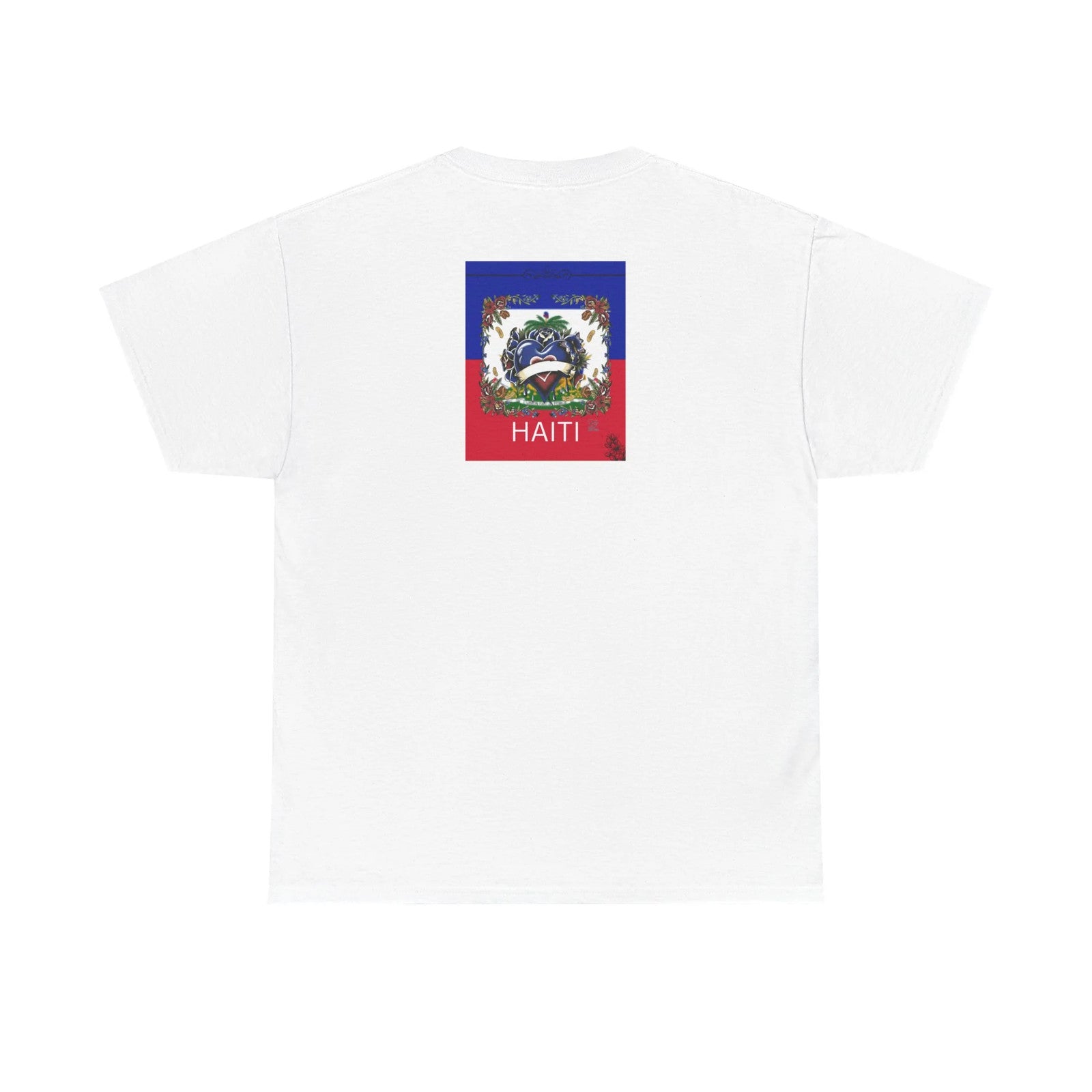 Haiti Flag Love Hearts and Roses Designer Unisex Heavy Cotton Tee by GT Artland