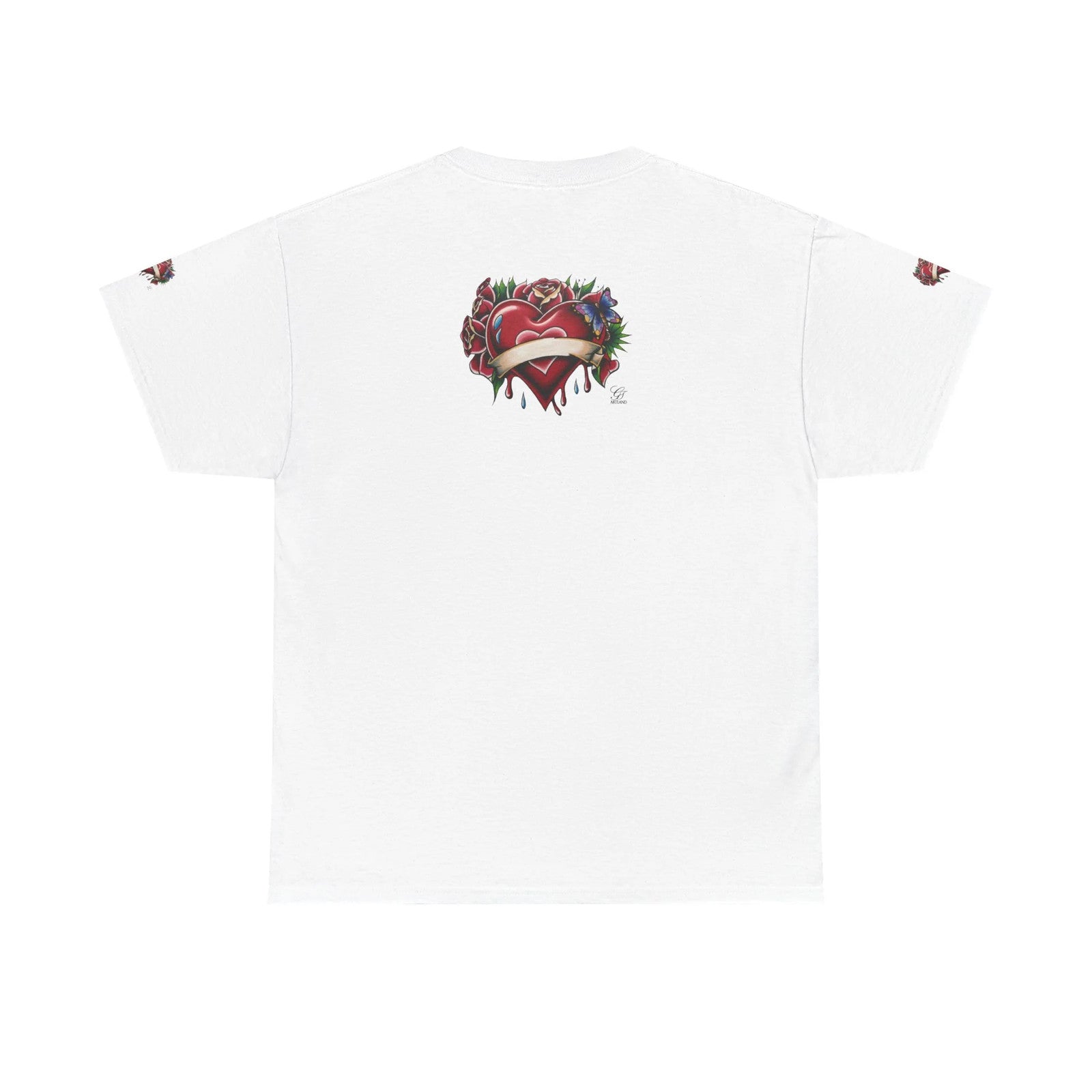 HEARTS AND ROSES Tattoo Styled Original T Shirt with Personalization by GT