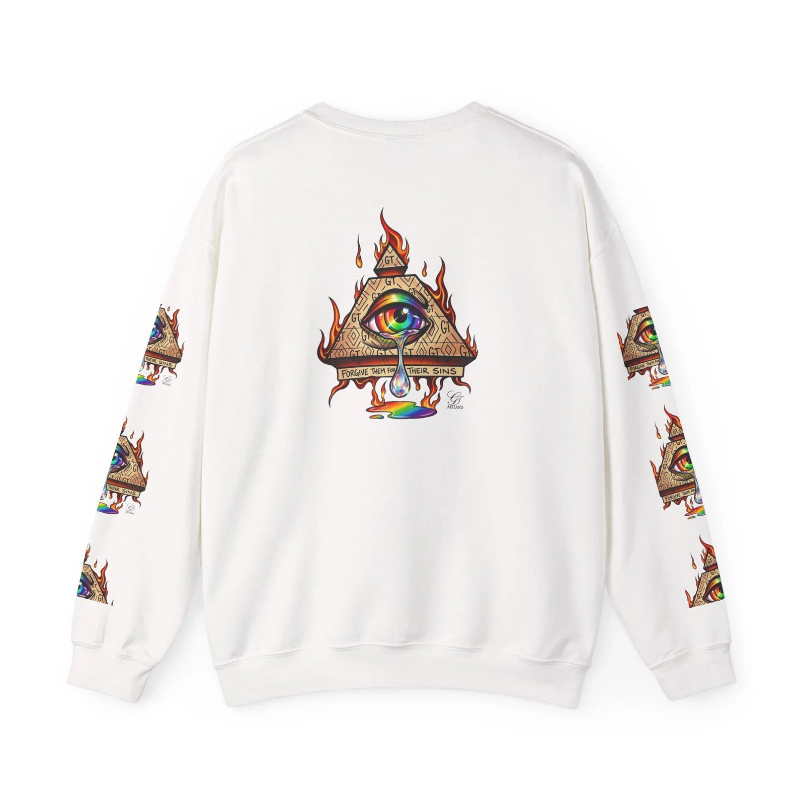 Psychedelic All-Seeing Eye Sweatshirt | Triangle Eye Flame Rainbow Drip by GT