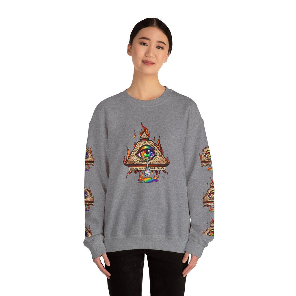 Psychedelic All-Seeing Eye Sweatshirt | Triangle Eye Flame Rainbow Drip by GT