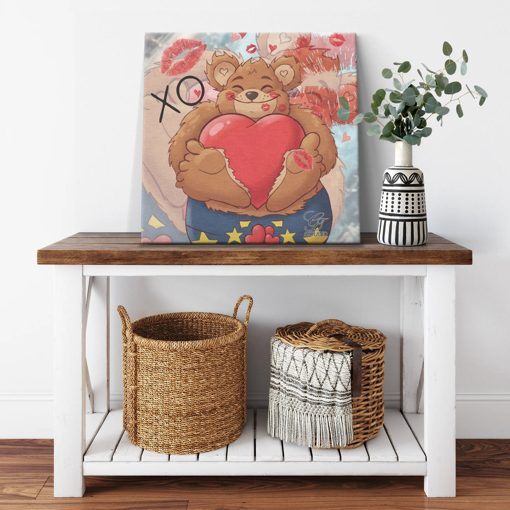 XO Insta Manga Teddy Bear Love Heart Cute Designer Square Canvas Wrap by GT