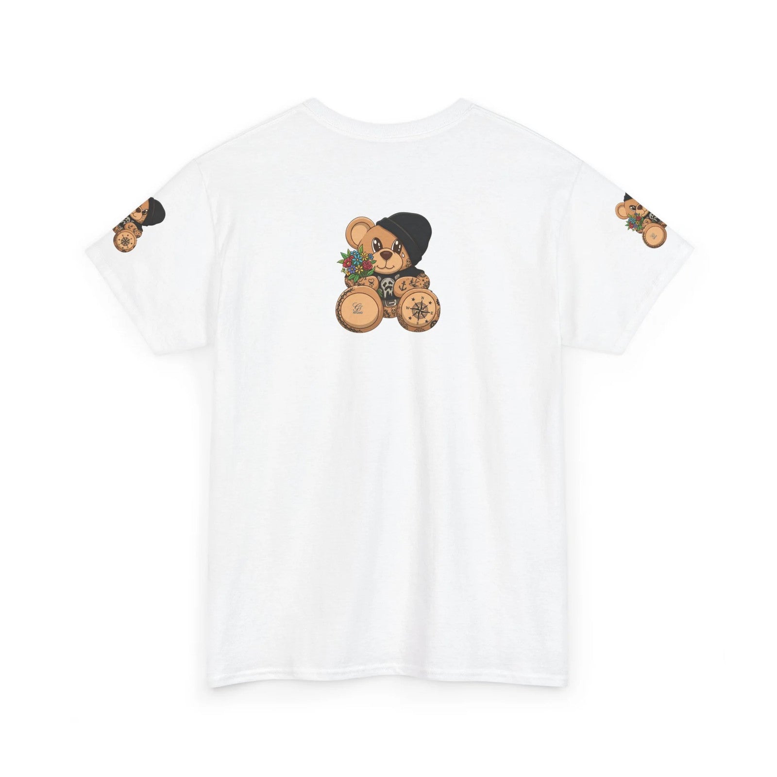 Teddy Bear with Beanie and Compass Tee | Floral Bouquet Graphic by GT Artland