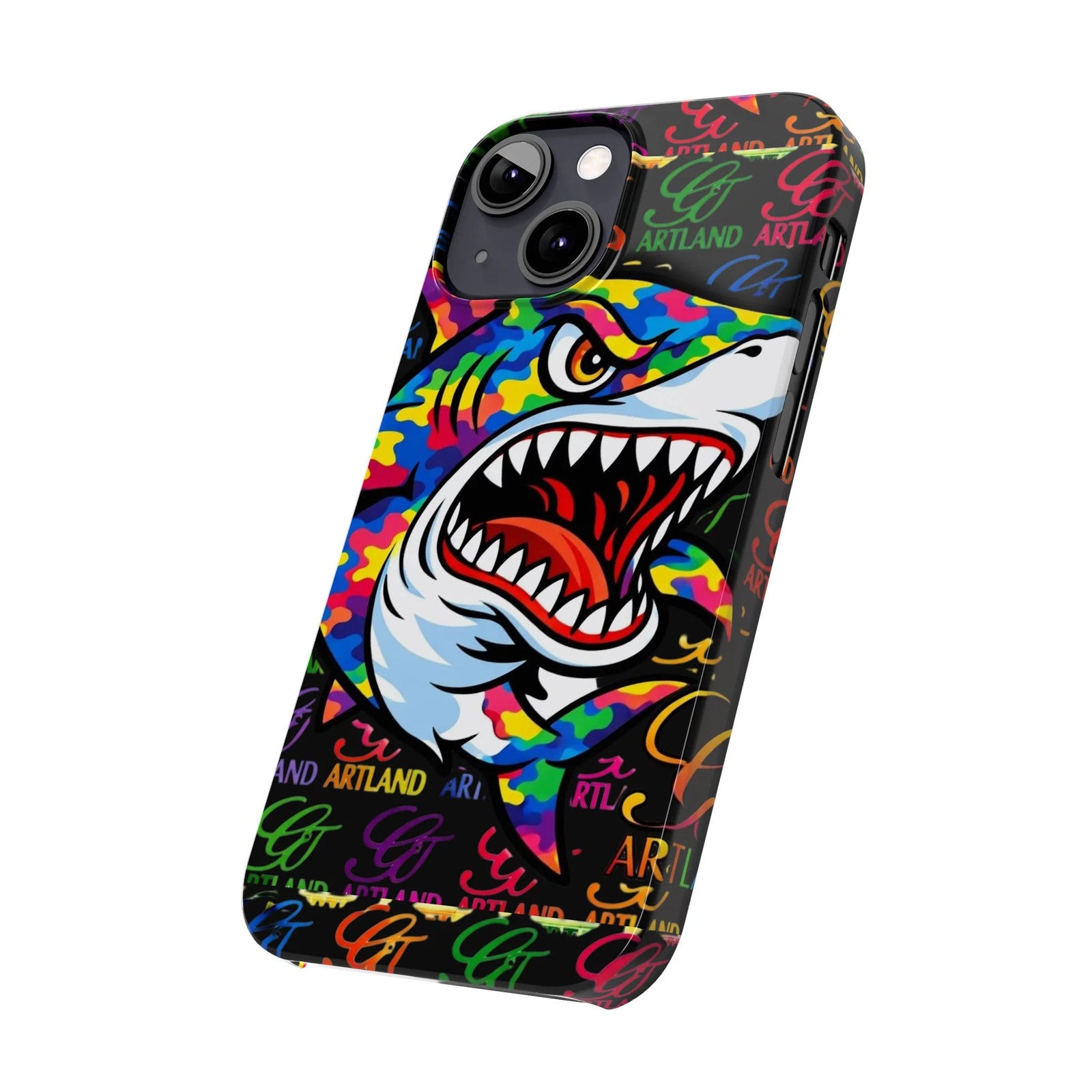 Colorful Shark GT Illustration Slim Phone Case | Neon Graffiti Pattern by GT