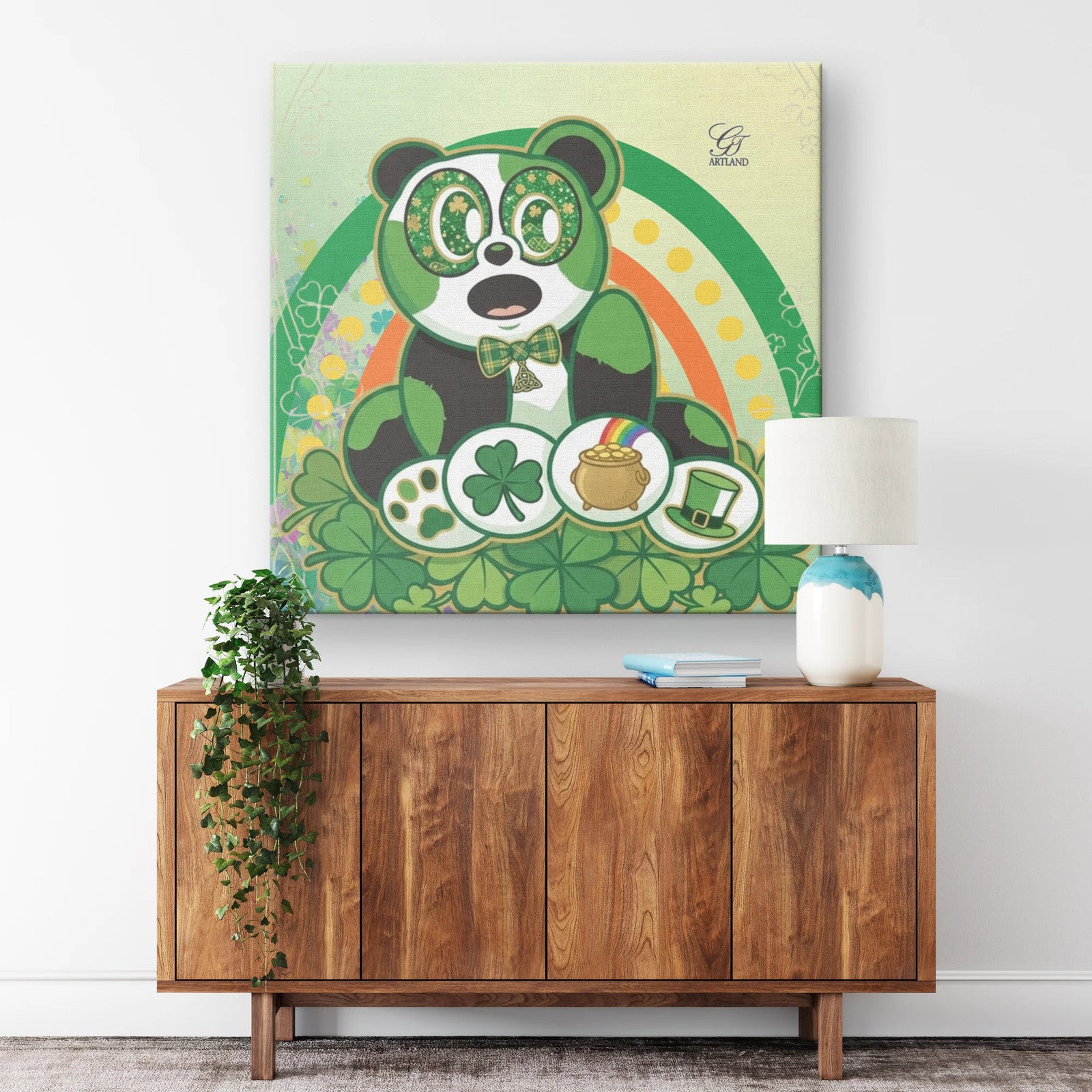 Panda St Patrick Rainbow Designer Irish Abstract Canvas Wrap by GT Artland