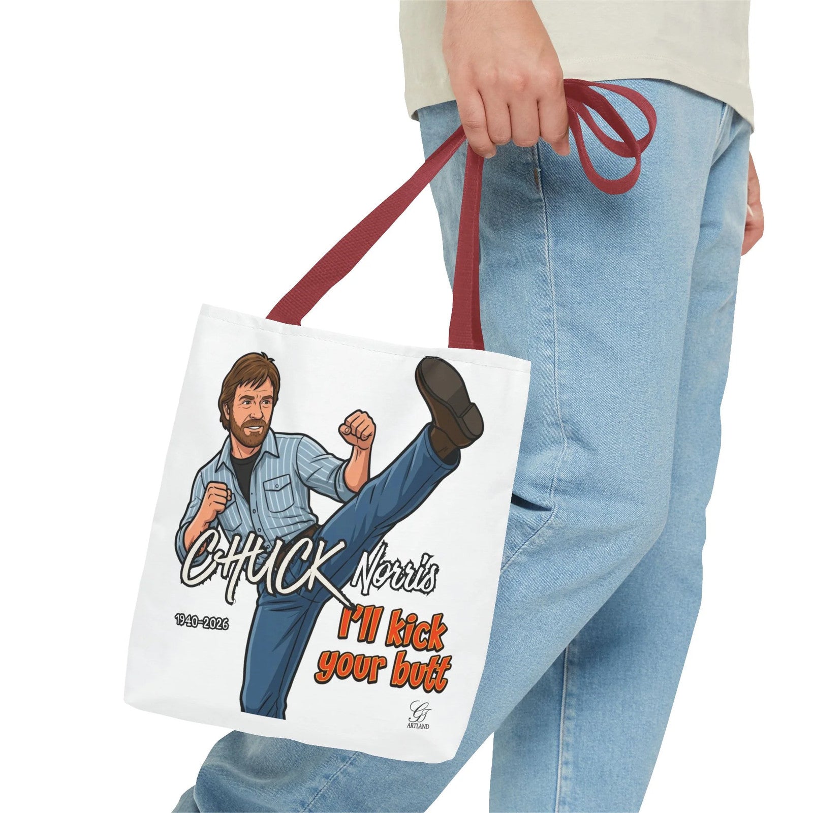 Chuck Norris I'll Kick Your Butt Tote Bag | Martial Arts Illustration by GT