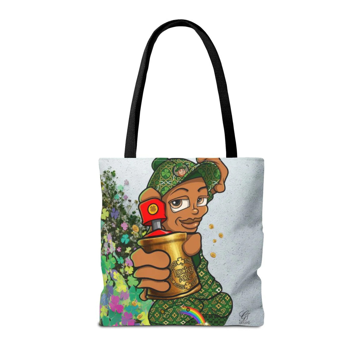 "Lucky Art" Spray Can Ebony Kid St Patrick Theme Designer Tote Bag by GT Artland