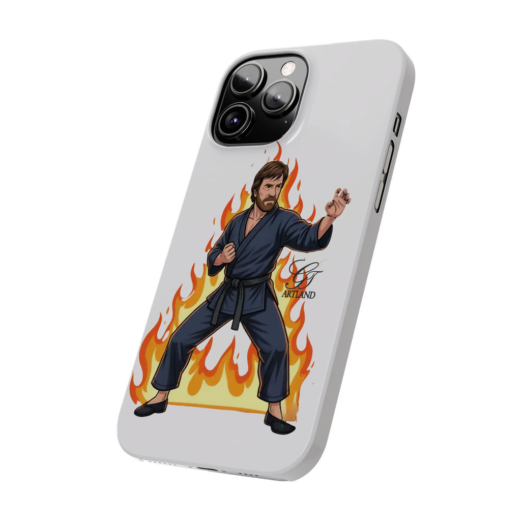Karate Master Chuck Norris Illustration Slim Phone Case | Martial Arts Flames
