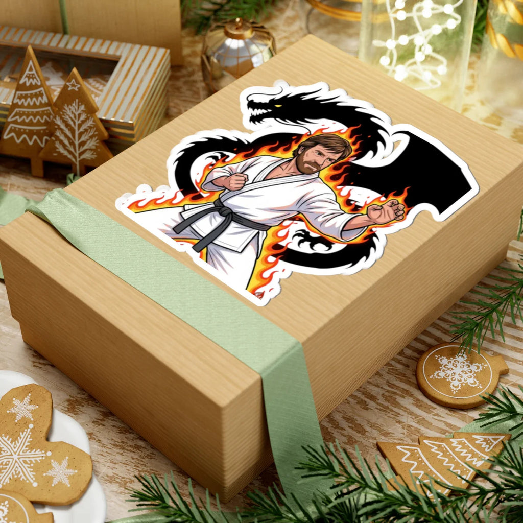 Martial Artist Chuck Norris Dragon Flames Sticker | Kiss-Cut Sticker by GT