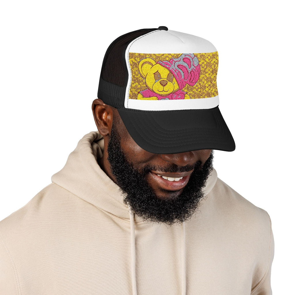 Yellow Teddy with Pink Beanie Trucker Hat | Sparkle Sequin Patch by GT Artland
