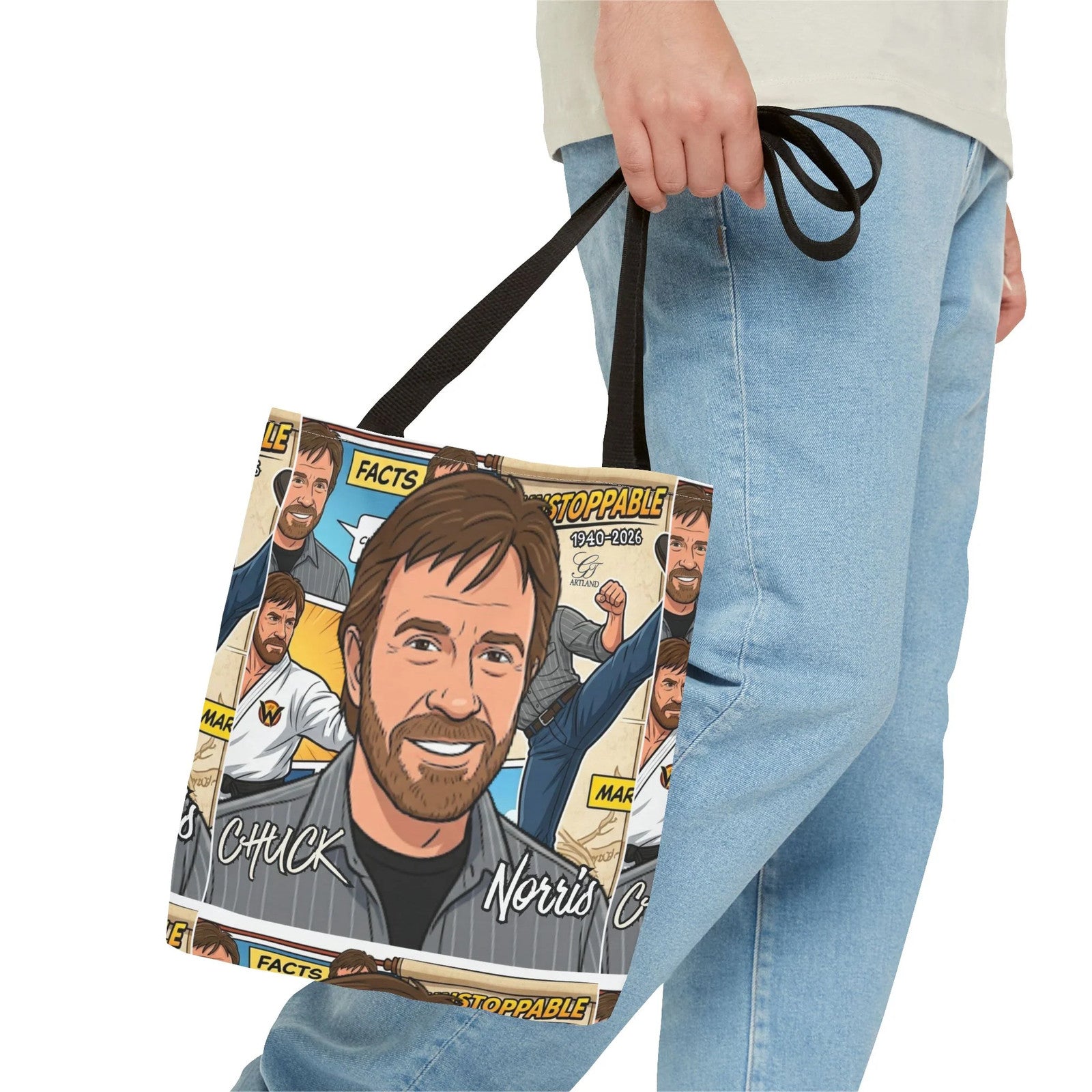 Chuck Norris Legacy Retro Martial Artist Cartoon Tote Bag | All-Over Print