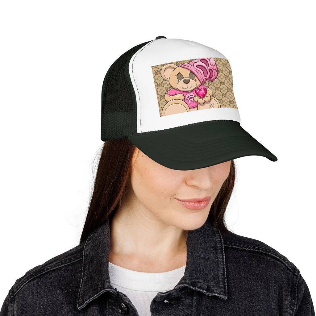 Pink Teddy Bear Heart Foam Trucker Hat | Cute Bear Patch by GT Artland