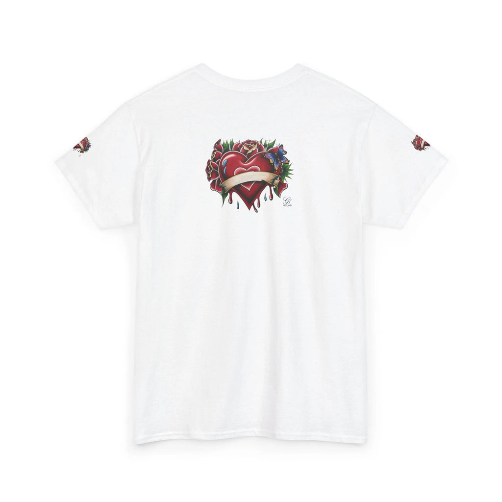 HEARTS AND ROSES Tattoo Styled Original T Shirt with Personalization by GT