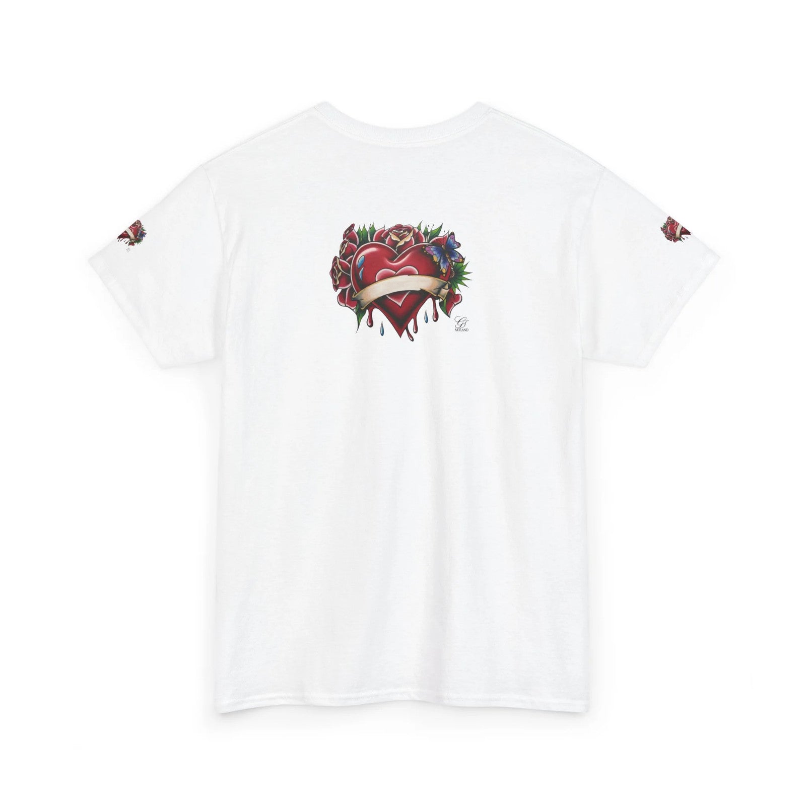 HEARTS AND ROSES Tattoo Styled Original T Shirt with Personalization by GT