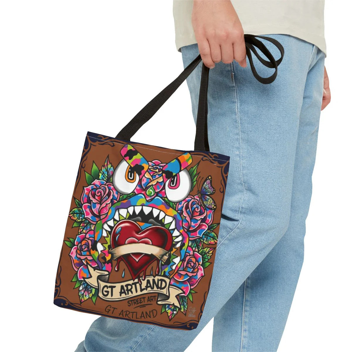 Colorful Gape Tattoo Monster Heart Tote Bag Designer Ebony Edition | All-Over