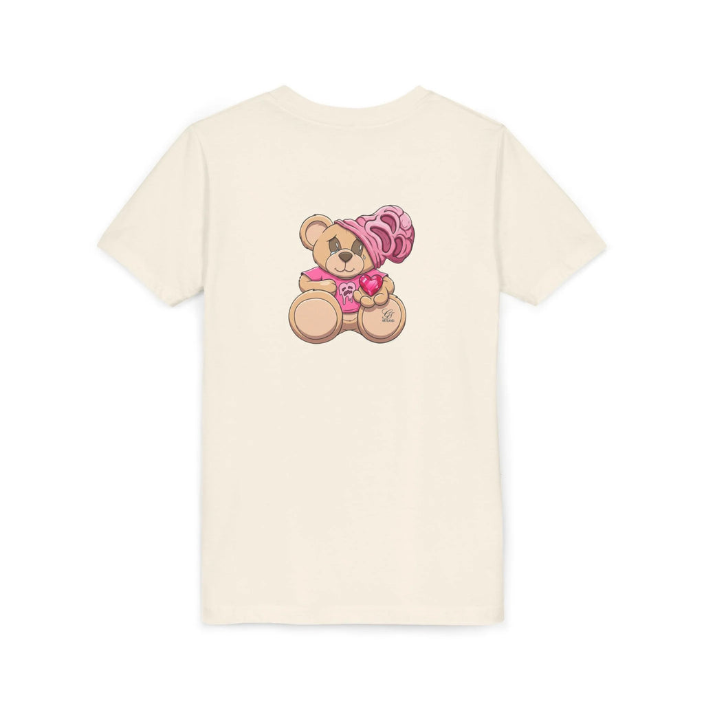 Pink Teddy Bear Holding Heart Youth Tee | Cute Bear Graphic by GT Artland