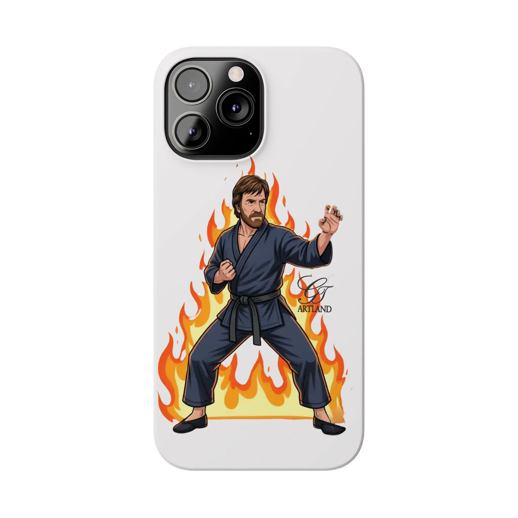Karate Master Chuck Norris Illustration Slim Phone Case | Martial Arts Flames