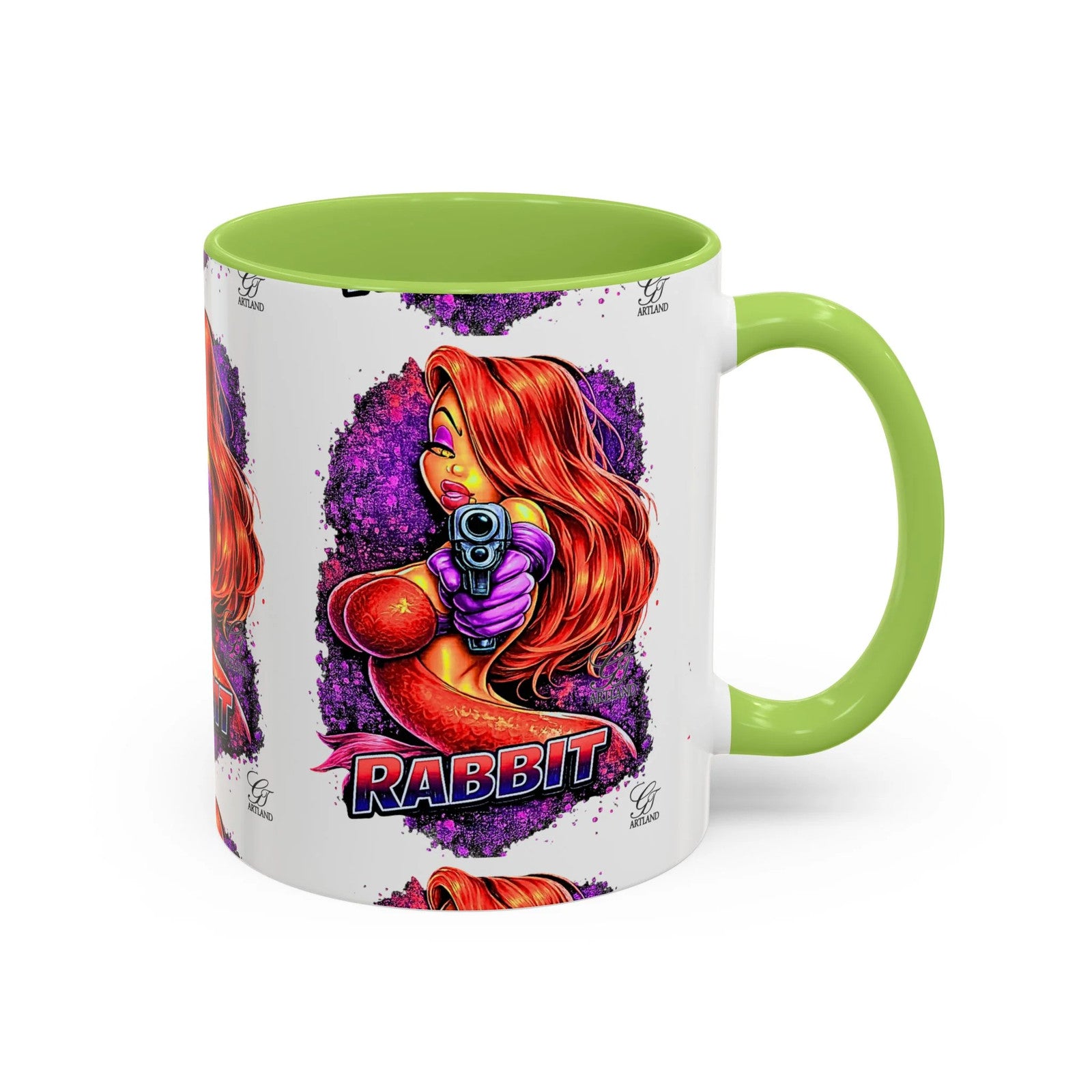 Pinup Redhead Vixen with Gun Rabbit Mug | Accent Coffee Mug 11oz 15oz by GT