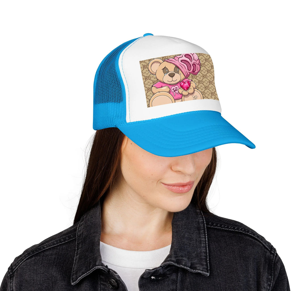 Pink Teddy Bear Heart Foam Trucker Hat | Cute Bear Patch by GT Artland