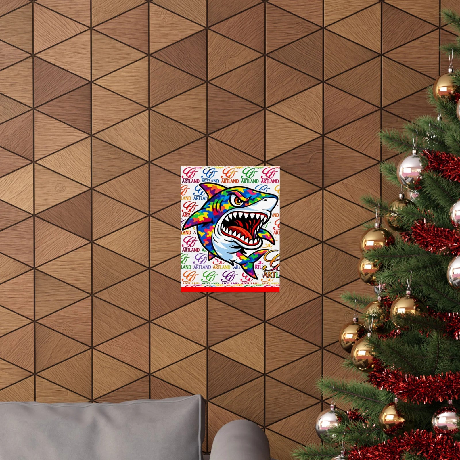 Colorful Designer Camouflage Killa Shark GT Matte Vertical Posters | Vibrant