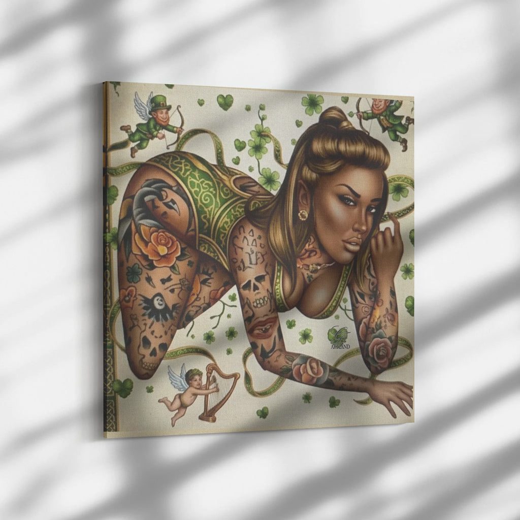 St. Patrick's Day Themed Sexy Ebony Vixen Irish Model Canvas Wrap by GT Artland