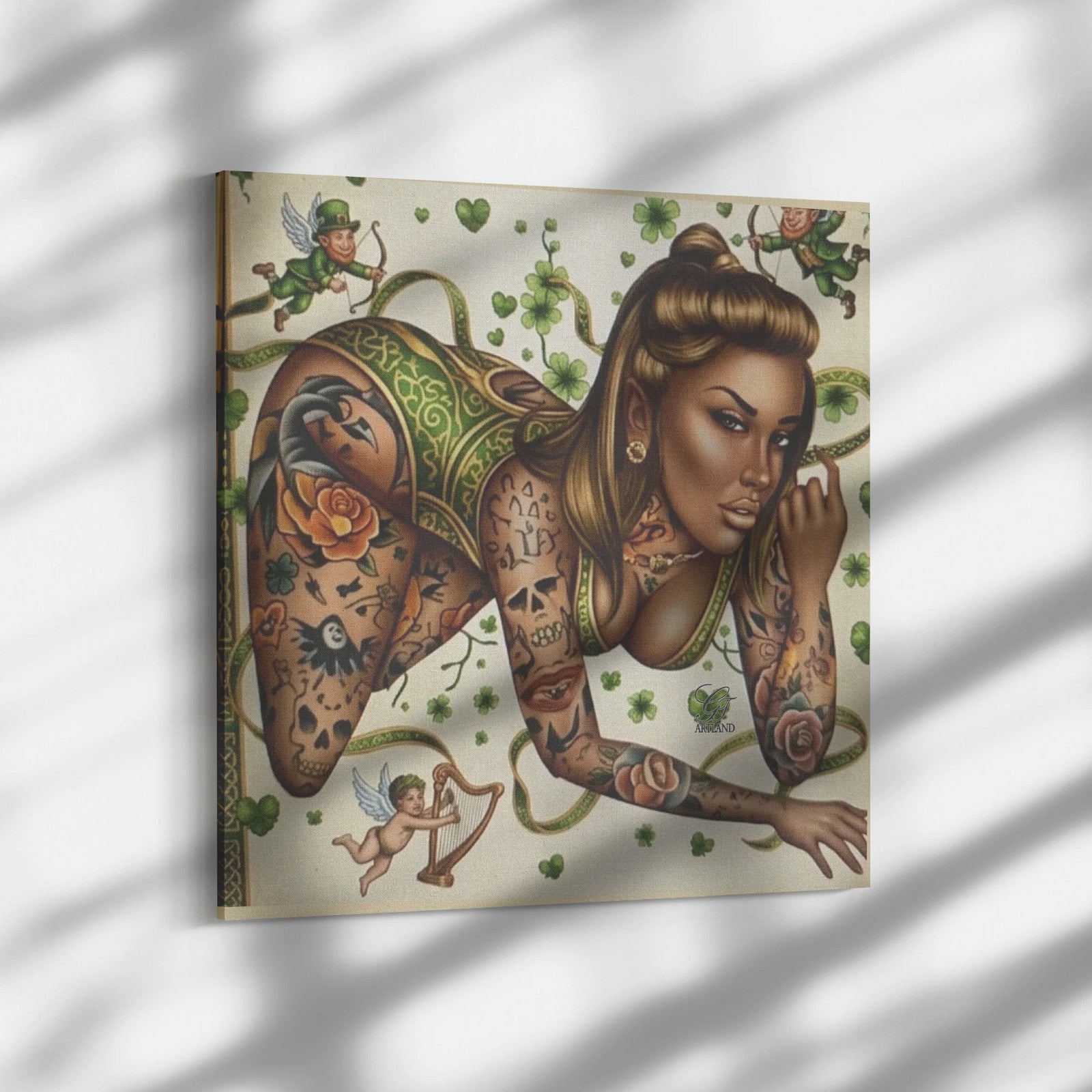 St. Patrick's Day Themed Sexy Ebony Vixen Irish Model Canvas Wrap by GT Artland