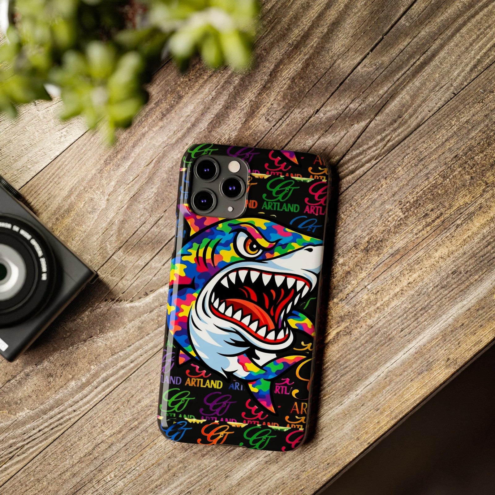 Colorful Shark GT Illustration Slim Phone Case | Neon Graffiti Pattern by GT
