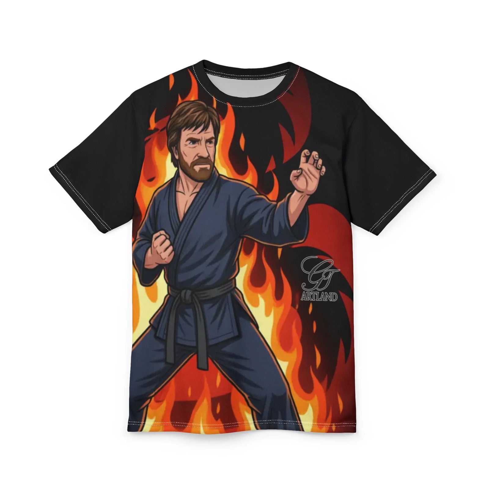 Martial Artist Chuck Norris Illustration Tee | Flames Karate Fighter by GT