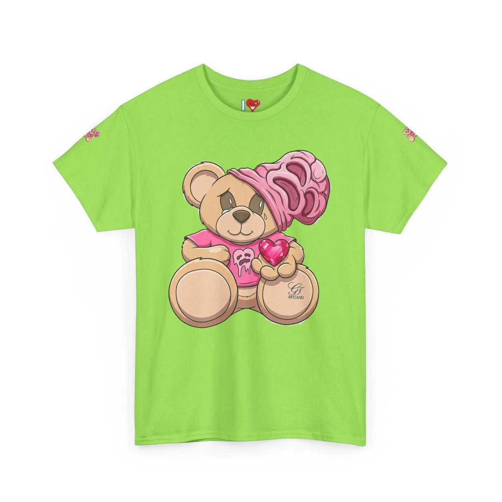 Pink Bear with Brain Beanie T-Shirt | Cute Teddy Illustration by GT Artland