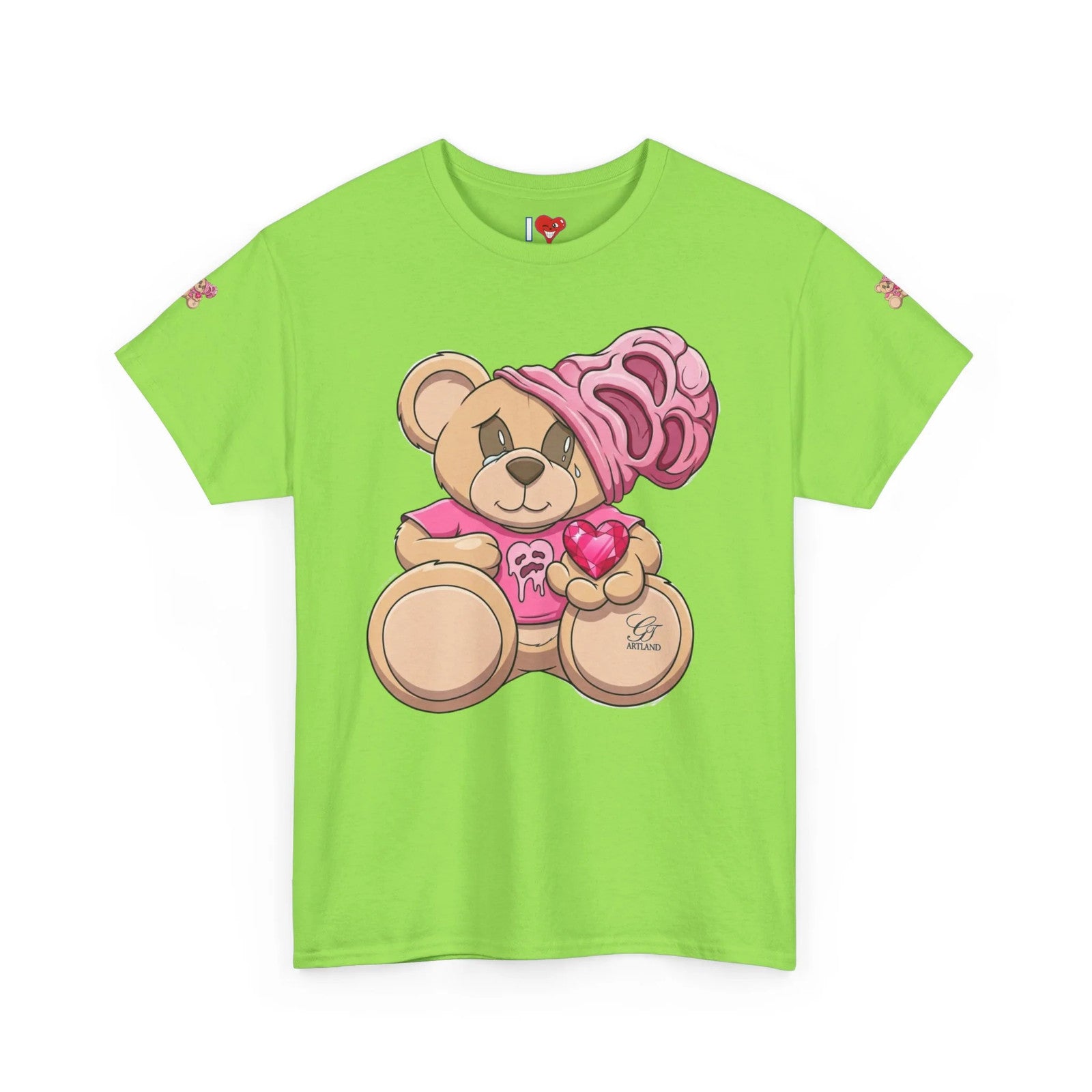 Pink Bear with Brain Beanie T-Shirt | Cute Teddy Illustration by GT Artland