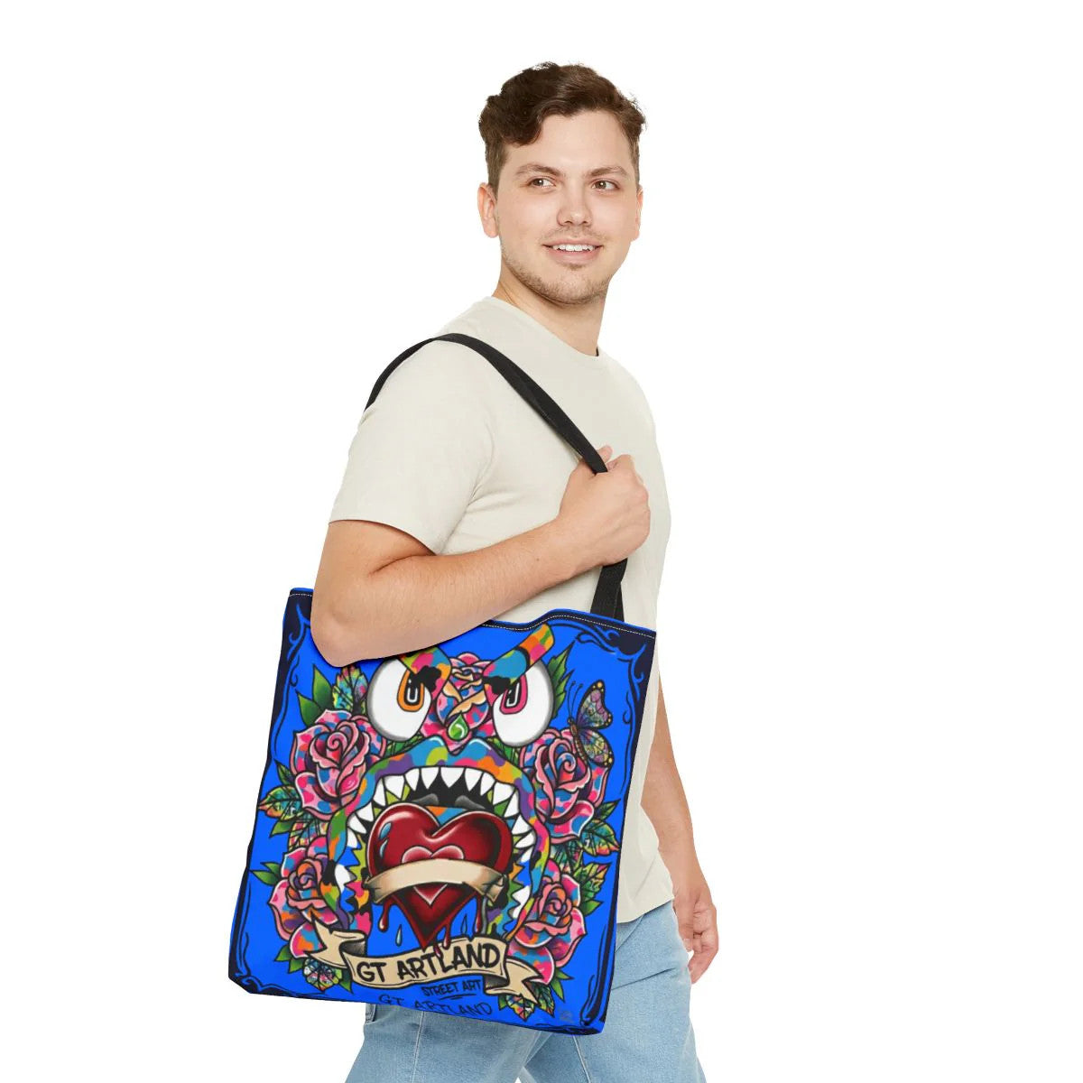 Colorful Gape Tattoo Monster Heart Tote Bag Designer sky blue Edition |