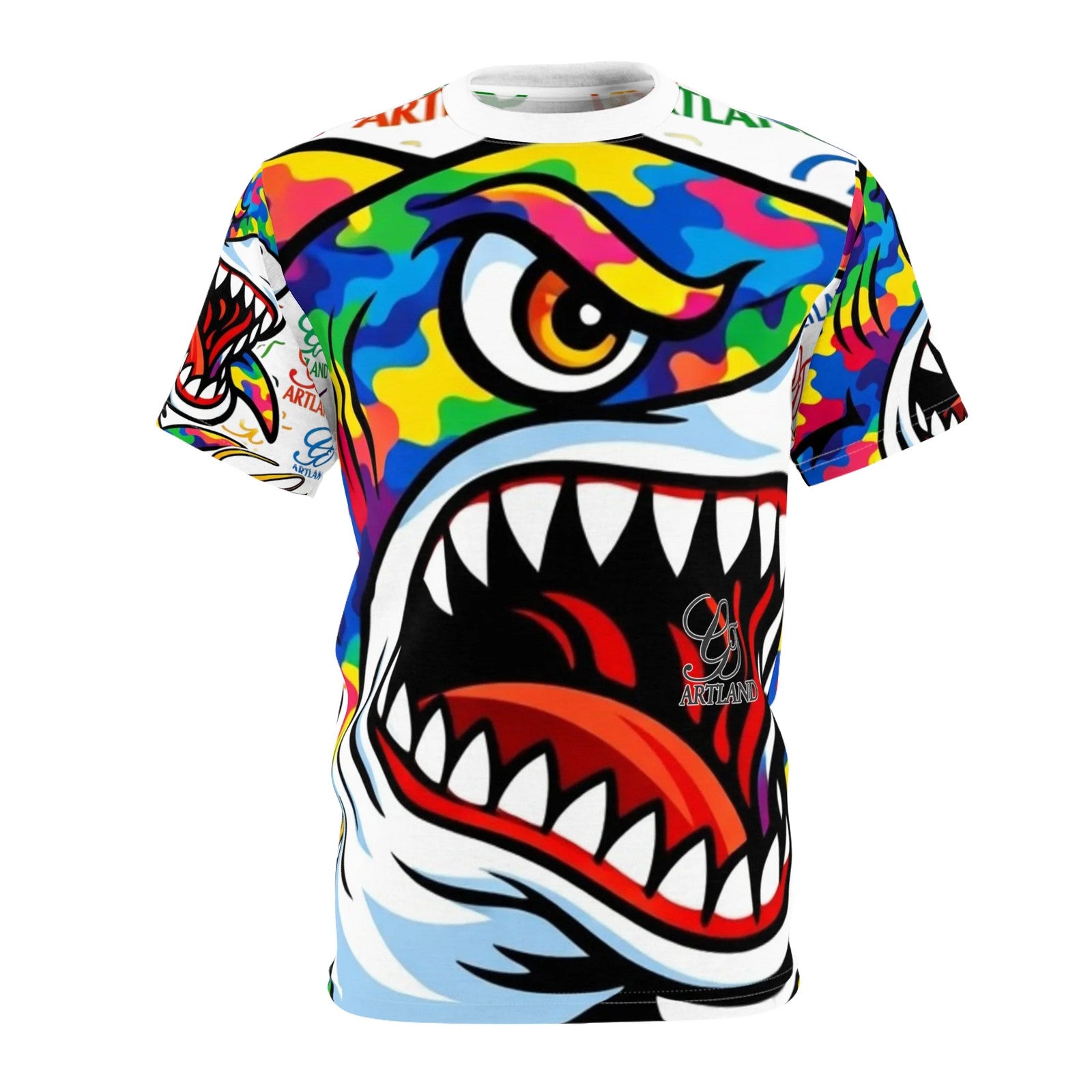 Colorful Designer High Fashion Shark GT Face Tee Cut & Sew Shirt by GT Artland