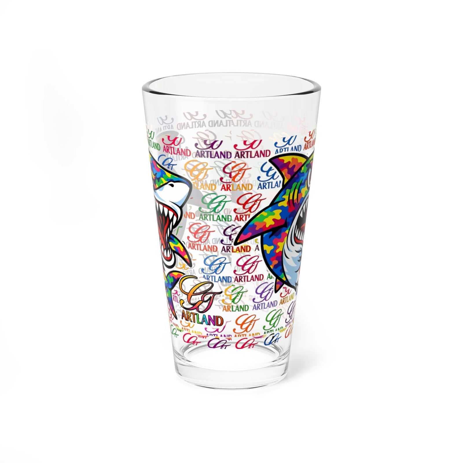 Colorful Shark GT Illustration Mixing Glass by GT Artland
