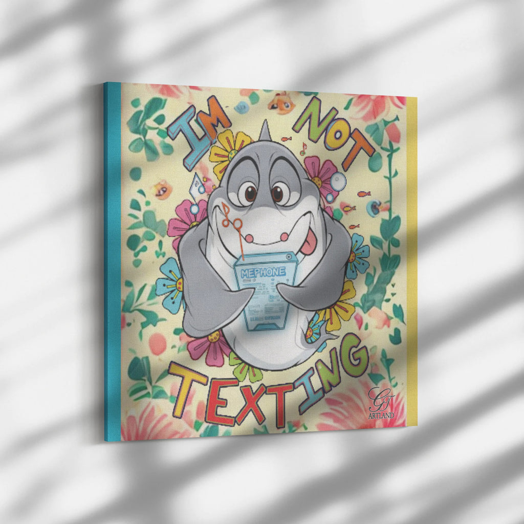 Comic Shark "Humor" ,"I'm Not Texting" Square Canvas Wrap by GT Artland