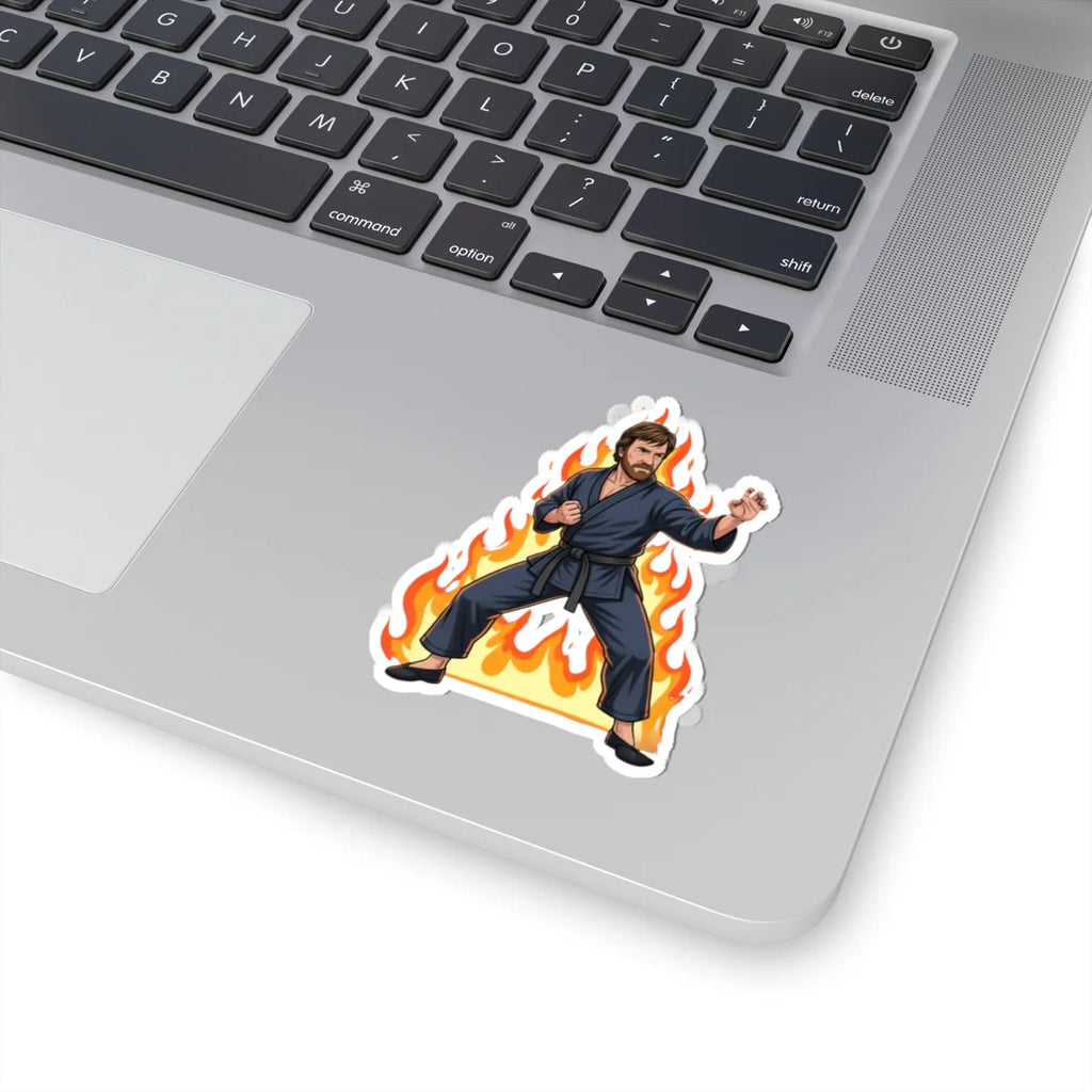 Martial Artist Chuck Norris with Flames sticker | Kiss-Cut Sticker by GT Artland