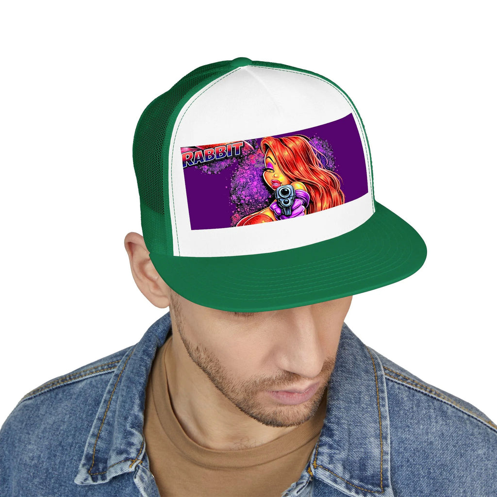 Redhead Rabbit Vixen Pointing Gun Trucker Cap | Retro Pop Art by GT Artland