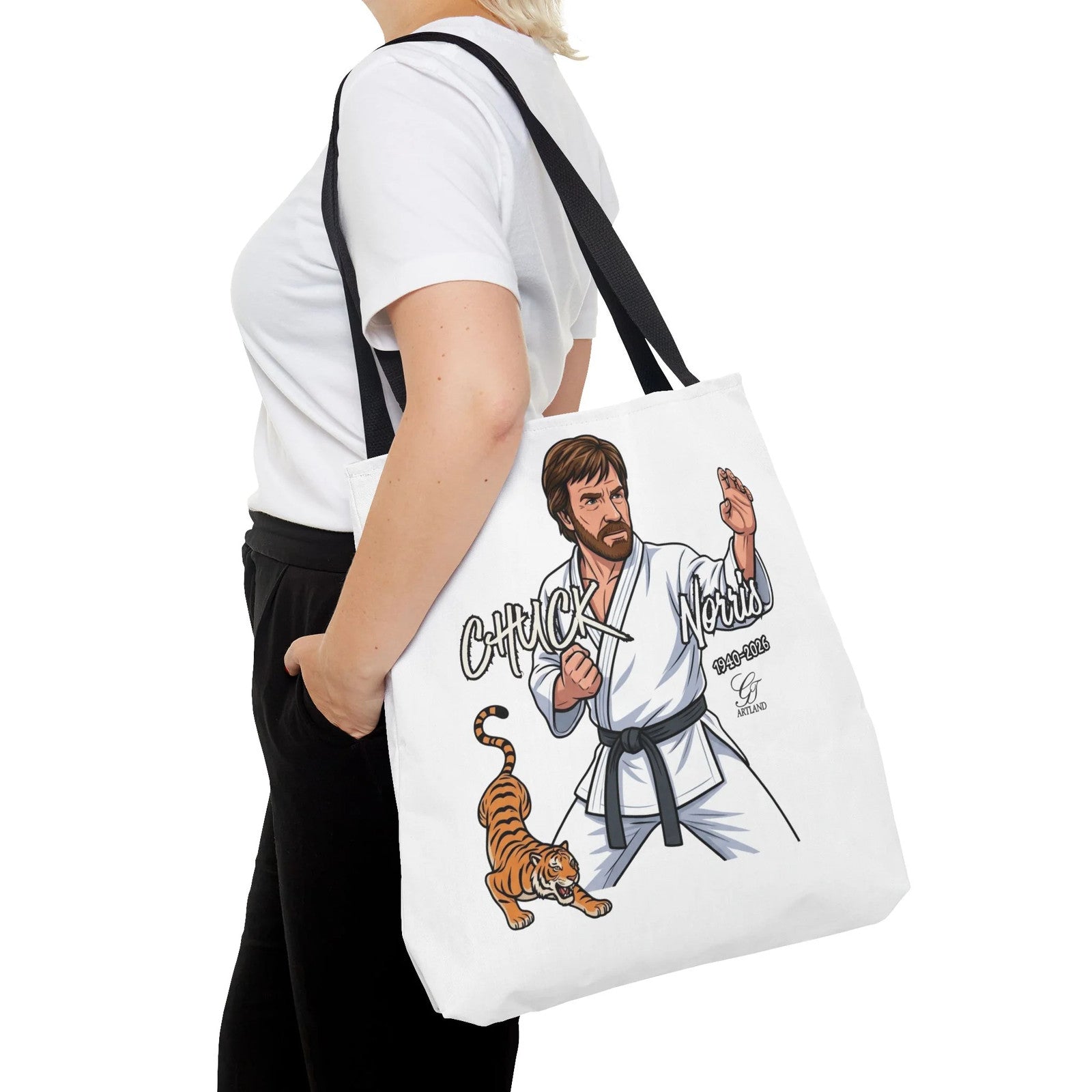 Chuck Norris karate pose Tote Bag | martial arts tiger illustration by GT