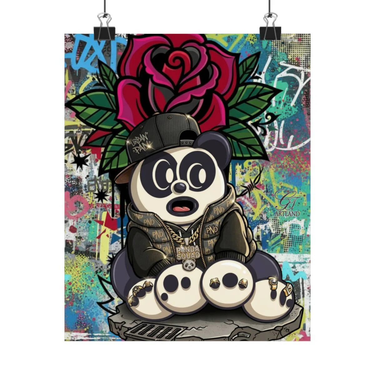 Graffiti Urban Hip Hop Designer Panda Rose Tattoo Drip Matte Vertical Posters