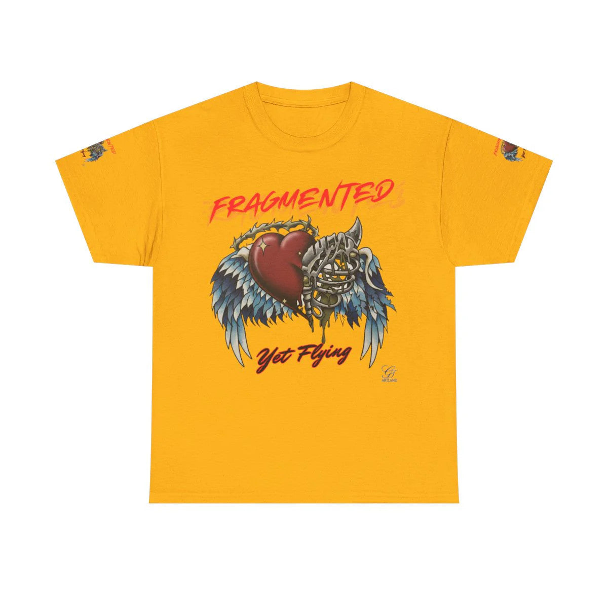 "Fragmented Yet Flying" Motivational Tattoo Style Heart and Bones Unisex Heavy