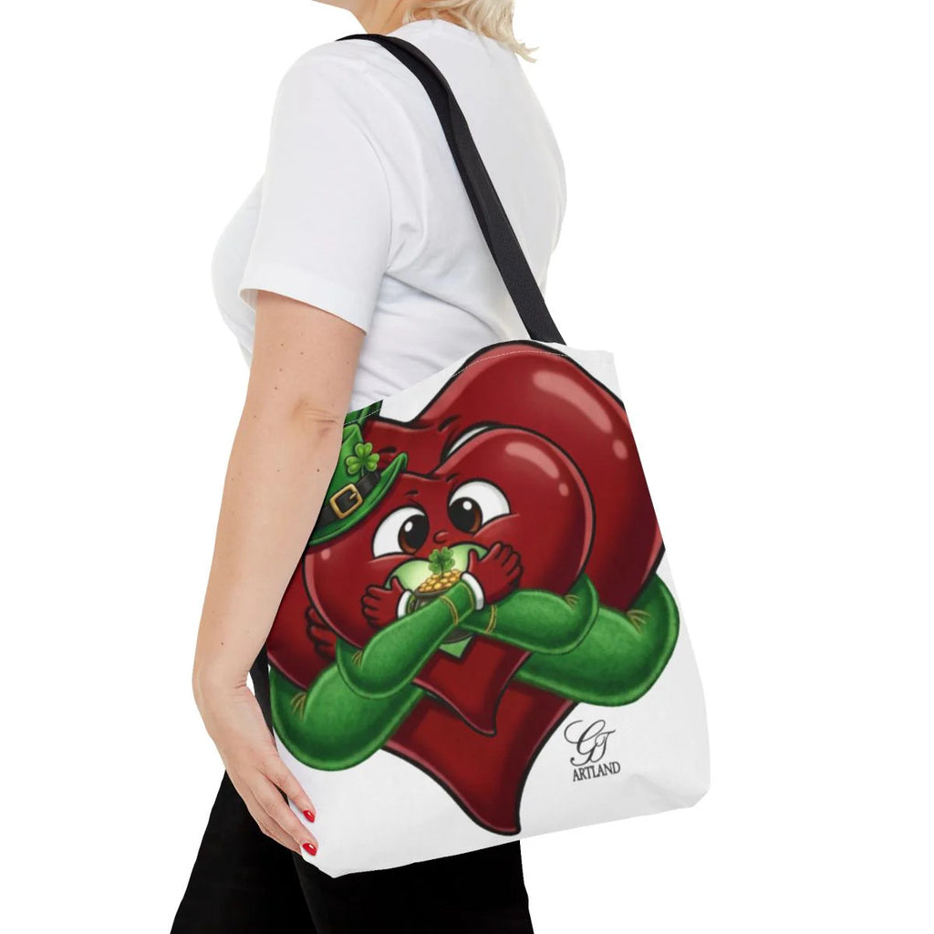 Shamrock Leprechaun Cute Heart Holding Pot of Gold Tote Bag by GT Artland