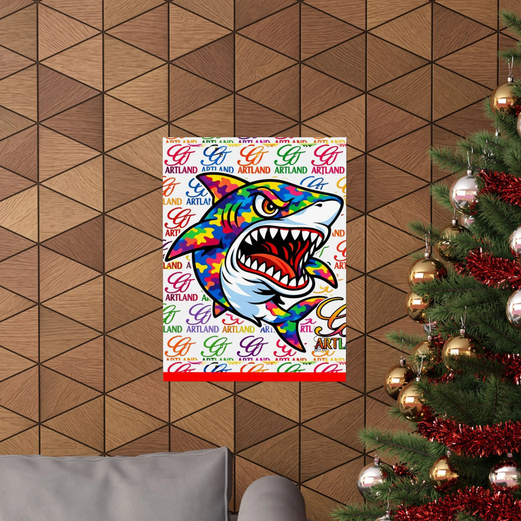 Colorful Designer Camouflage Killa Shark GT Matte Vertical Posters | Vibrant