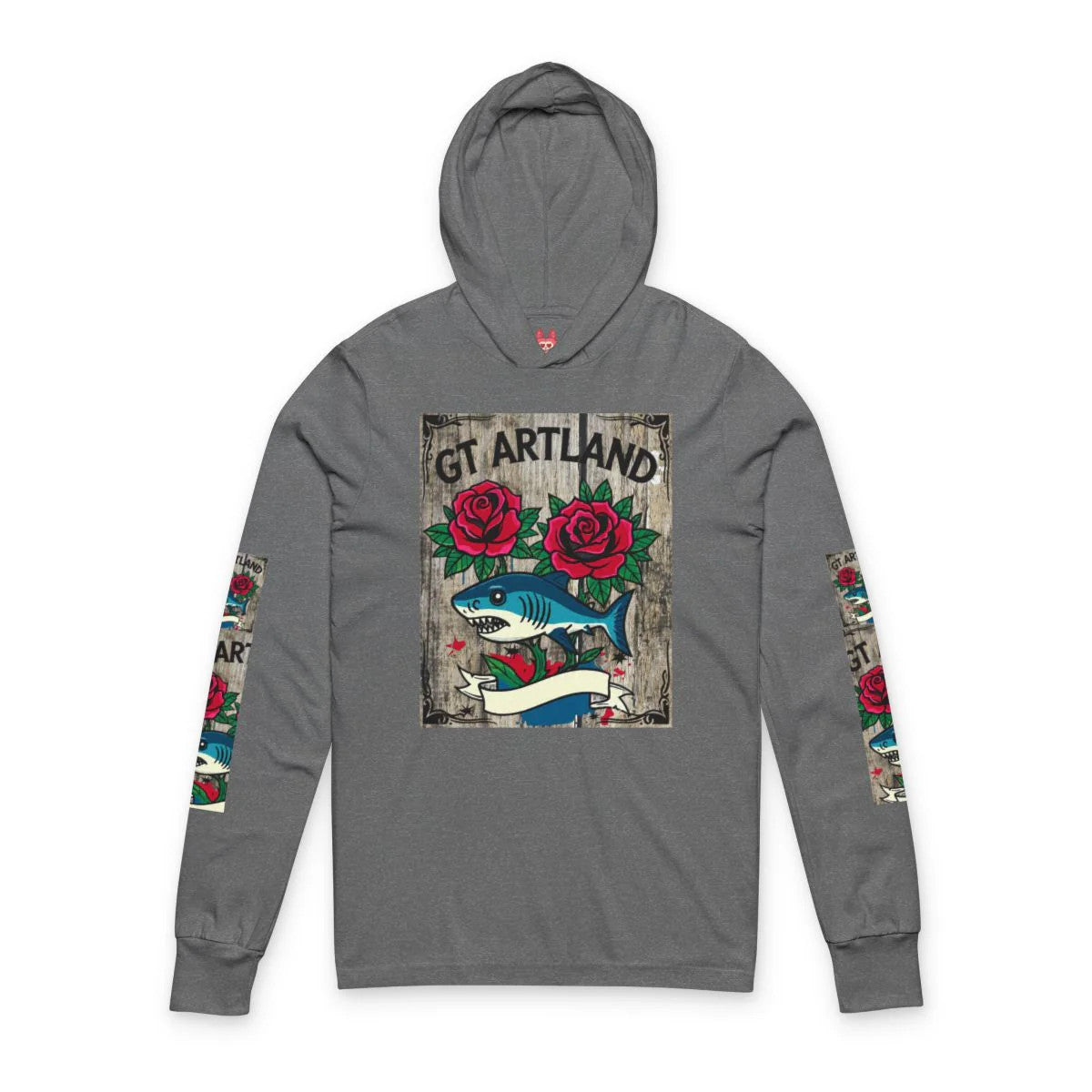 Rose Shark Tattoo Designer High Fashion Unisex Hooded Long Sleeve Tee by GT
