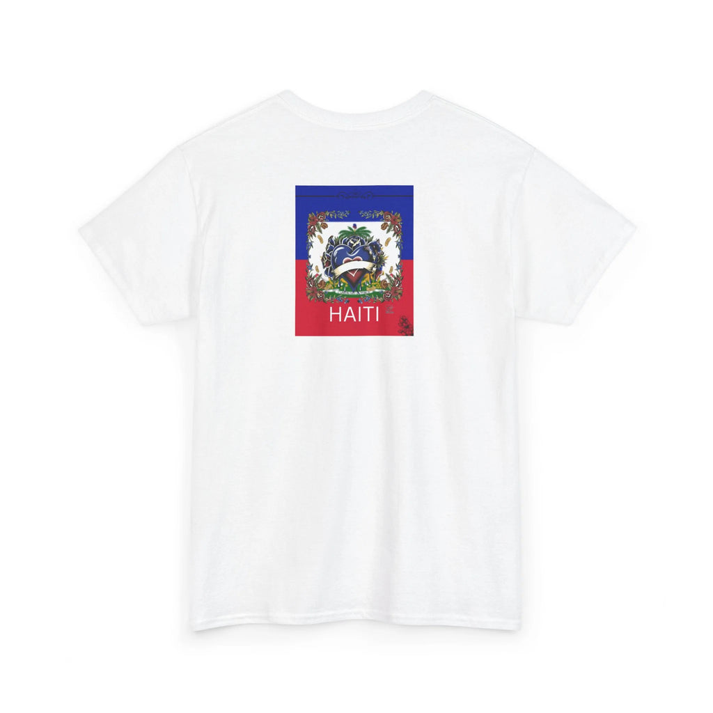 Haiti Flag Love Hearts and Roses Designer Unisex Heavy Cotton Tee by GT Artland