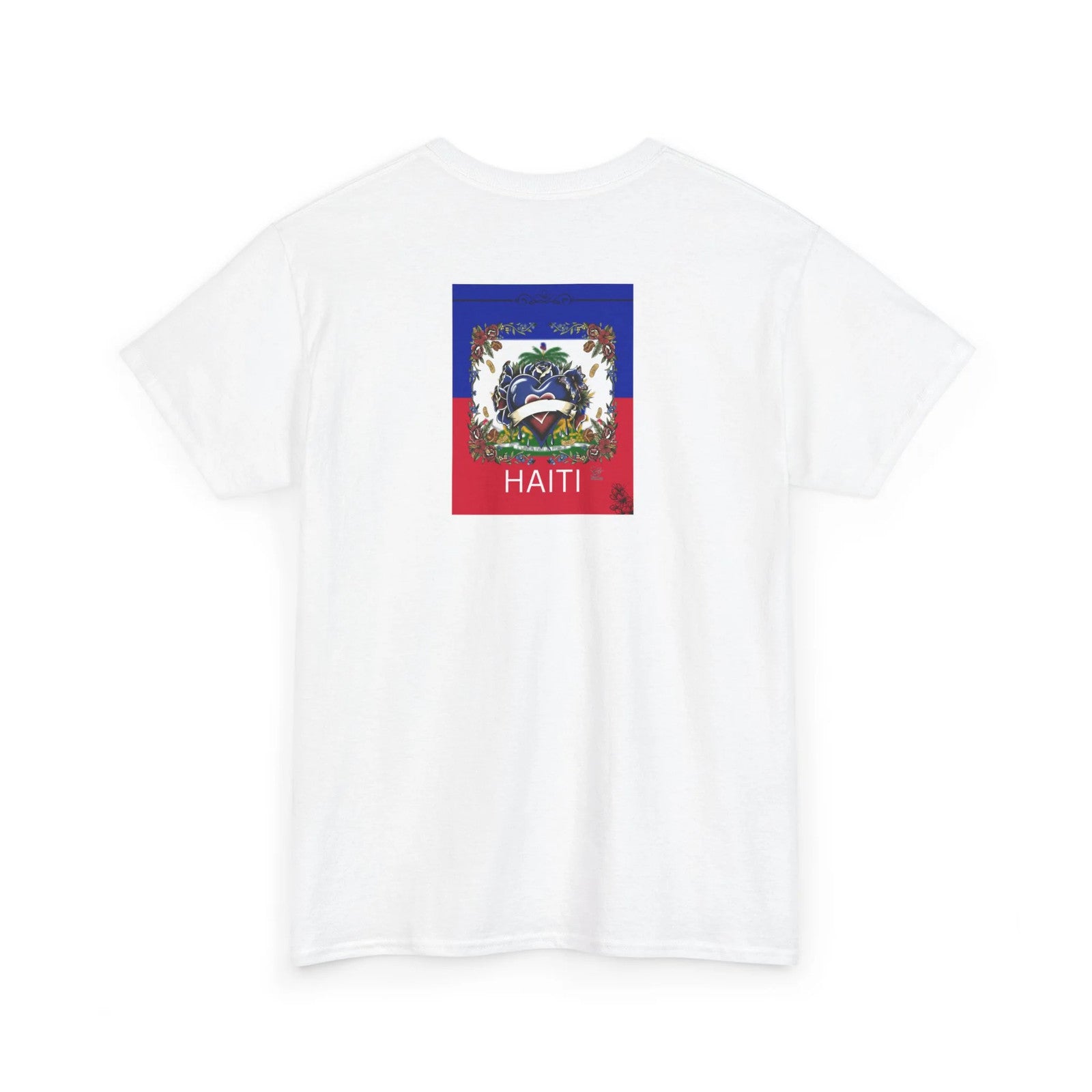 Haiti Flag Love Hearts and Roses Designer Unisex Heavy Cotton Tee by GT Artland