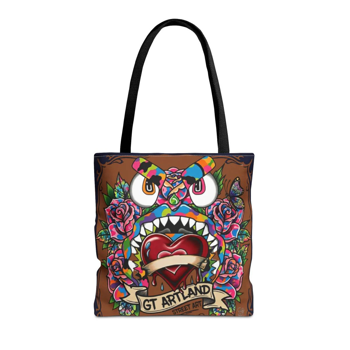 Colorful Gape Tattoo Monster Heart Tote Bag Designer Ebony Edition | All-Over