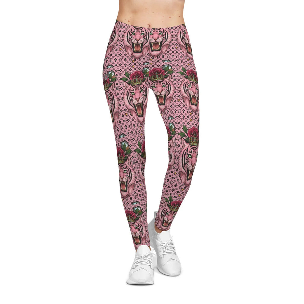 Pink Tiger Queen Rose Pattern Designer GT Women's Casual Leggings by GT Artland